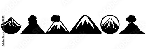 Volcano silhouettes set, large pack of vector silhouette design, isolated white background