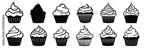 Cupcake silhouettes set, large pack of vector silhouette design, isolated white background