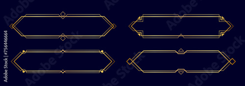 Obraz na płótnie Art deco frames, golden elegant antique borders, decorative game buttons or labels isolated on dark background. Vector illustration. w salonie