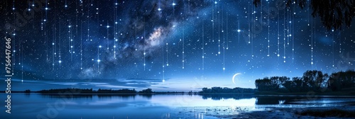 Ramadan night sky  tranquil crescent moon and stars inspire reflection, gratitude, connection. © Ilja