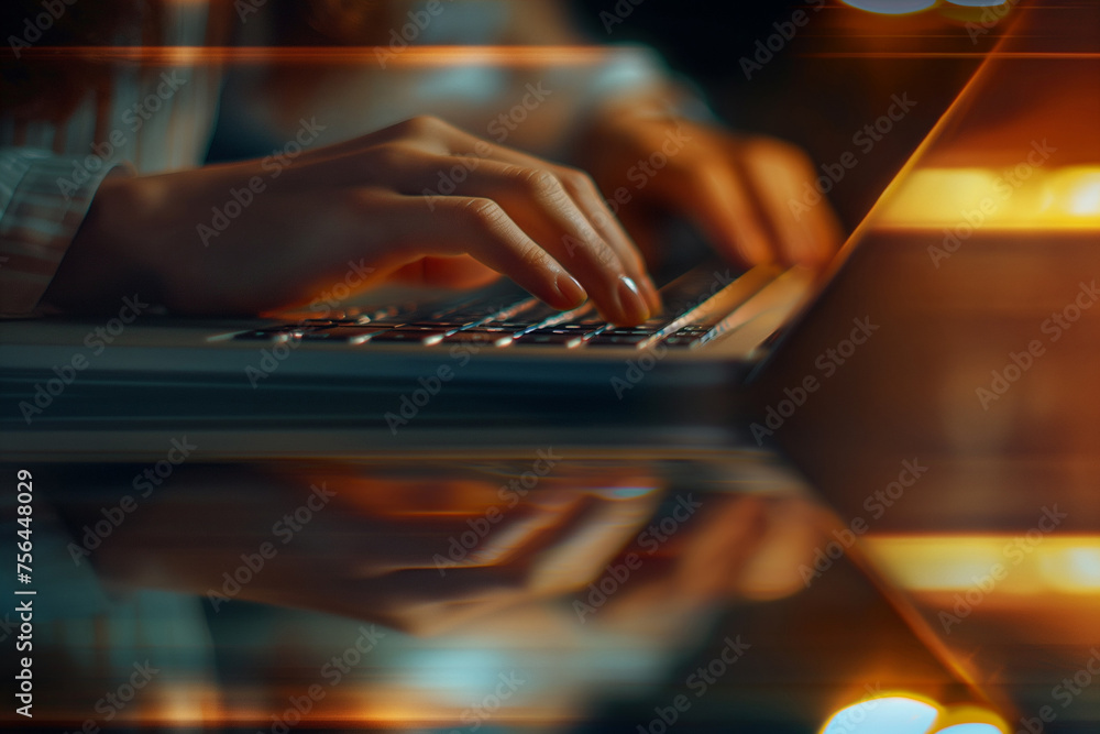 Close-up of Business Woman Typing on Laptop Computer