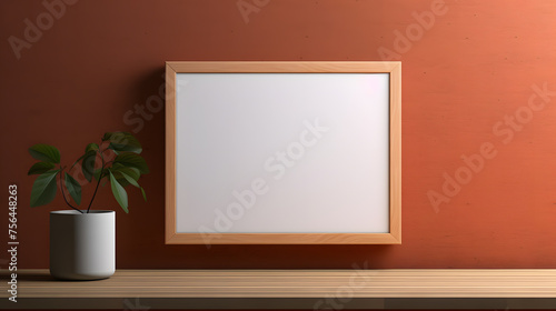 Mock-up poster frame close-up on wall paint
