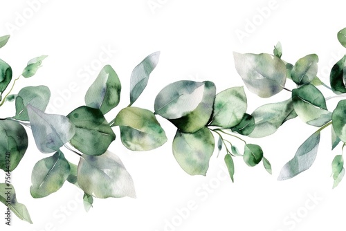 Green Eucalyptus Watercolor Banner. Elegant Decoration for Wedding Invitation or Frame with Isolated Floral Leaf on White Background