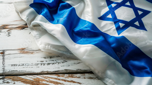 Independence Day of Israel. National Israel flag with star of David over white wooden background. photo
