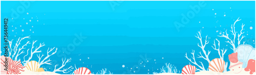 1Sea underwater background. Ocean bottom with seaweeds. Vector marine scene