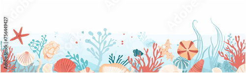 1Sea underwater background. Ocean bottom with seaweeds. Vector marine scene photo