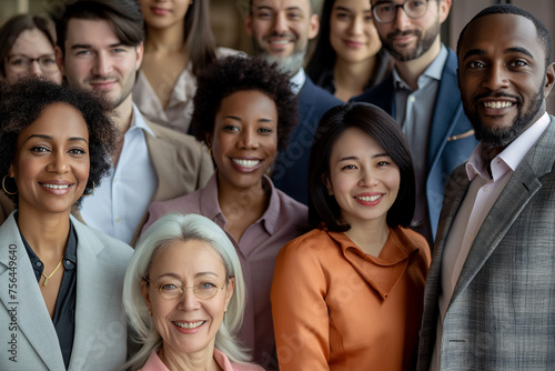 Portrait of successful multiethnic group of business people looking at camera. Happy multi cultural and multi aged generation people smiling. photo