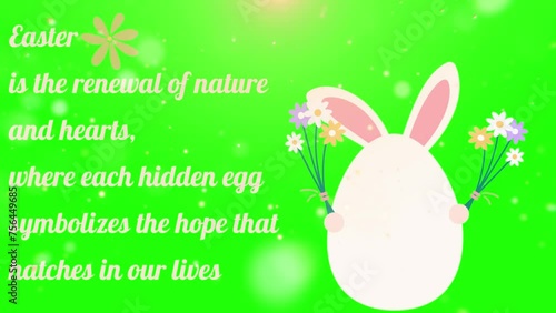 Citation sur fond vert, Pâques, c'est le renouveau de la nature et des cœurs, où chaque œuf caché symbolise l'espoir qui éclot dans nos vies