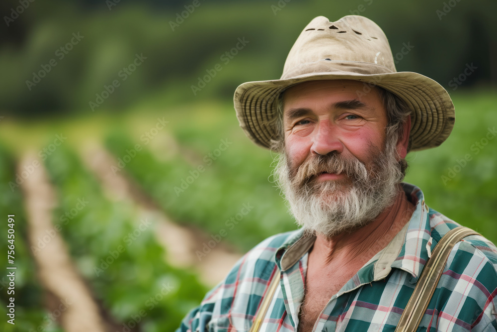 Portrait of a farmer thinking about his harvest. Long exposure in the background. Created with Generative AI technology. Portrait of a farmer thinking about his harvest. Long exposure in the background. Created with Generative AI technology.
