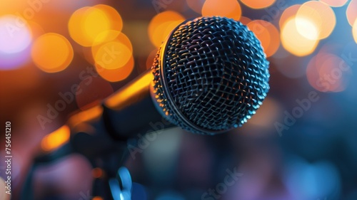 Microphone against bokeh background, music concept