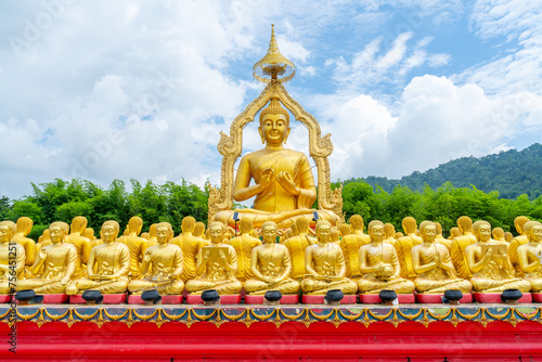 Buddha statues and Buddhist disciples at Phuttha Utthayan Makha Bucha Anusorn, Buddhism Memorial Nakhon Nayok Province Thailand