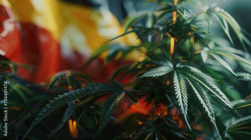 German flag integrated with symbols of pharmaceuticals and cannabis leaves to symbolize legalization German flag integrated with symbols of pharmaceuticals and cannabis leaves to symbolize legalization