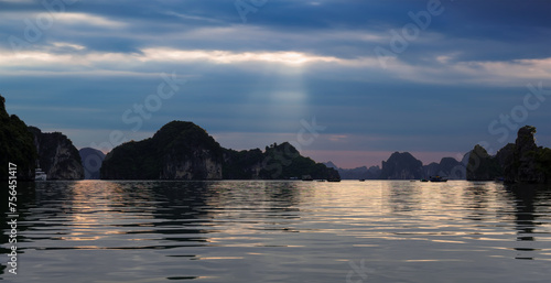 Sunset In The Morning On The harbour In Ha long Bay In Vietnam