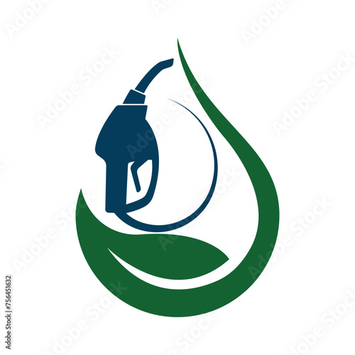 Bio fuel logo. Ecological fuel icon. Green eco pump. Petrol station sign. Green leaf pump. Vector illustration flat design.