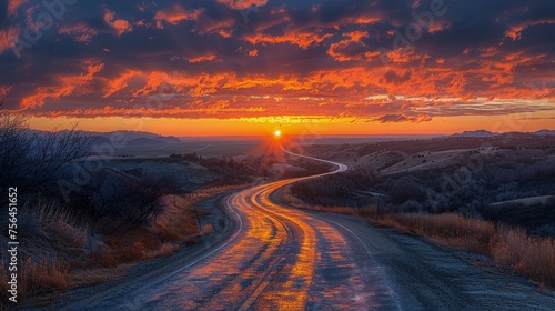 Winding Road With Sunset