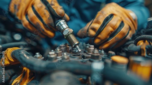 Person in Blue Gloves Working on a Machine