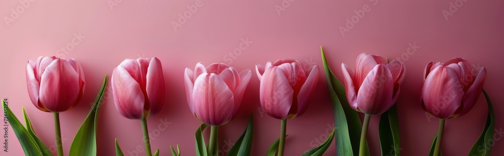 Naklejka premium A Bunch of Pink Tulips With Green Stems