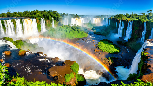 The cascading water of Iguazu Falls, photographed from the Brazil side