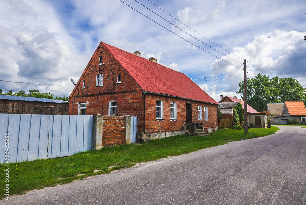 Road and houses in Mielenko Gryfinskie village, Poland