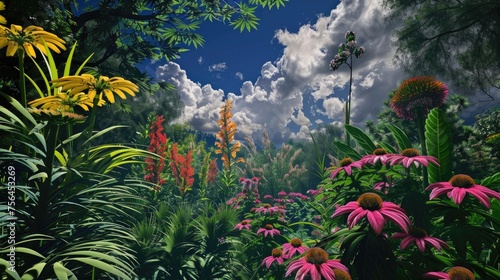 botanical gardens with national flowers and marijuana plants  reflecting medical legalization
