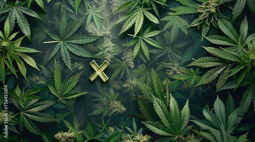 Cannabis leaves and medical crosses representing the integration of marijuana in modern healthcare, in the context of medical marijuana legalization photo