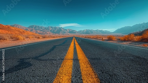 Straight Road With Mountains in Background
