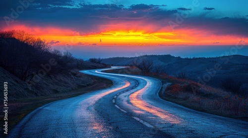 Winding Road With Sunset