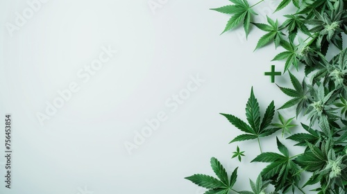 Cannabis leaves and medical crosses representing the integration of marijuana in modern healthcare  in the context of medical marijuana legalization