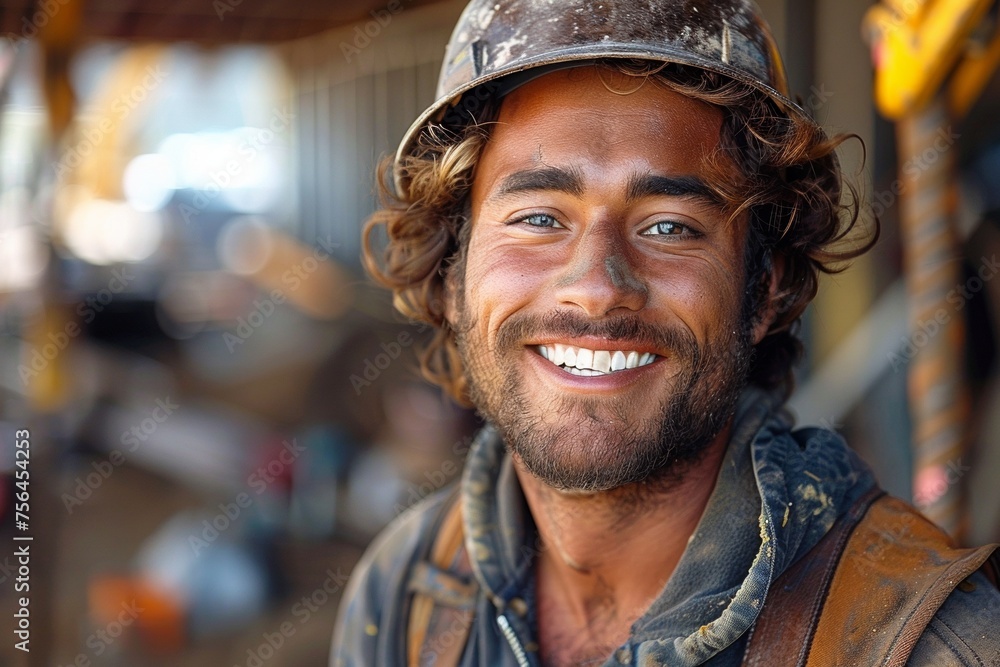 A happy Caucasian man, wearing a protective hardhat, embodies professionalism and dedication in agriculture. A happy Caucasian man, wearing a protective hardhat, embodies professionalism and dedication in agriculture.