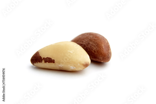 Two Brazil nuts isolated on a white background closeup