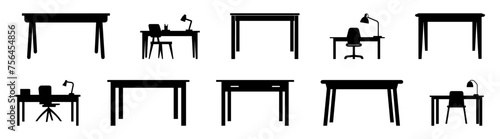 Desk table silhouette set vector design big pack of illustration and icon