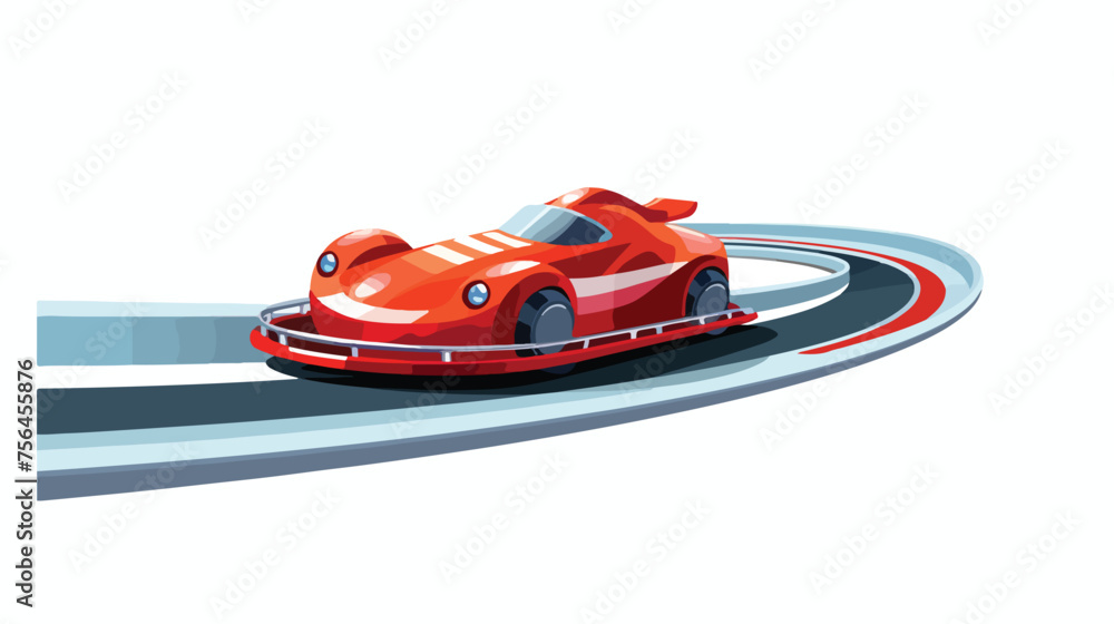 A toy racecar speeding around a track at a miniature