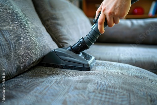 The attachment of the professional upholstery dry cleaner cleans the surface of upholstered furniture