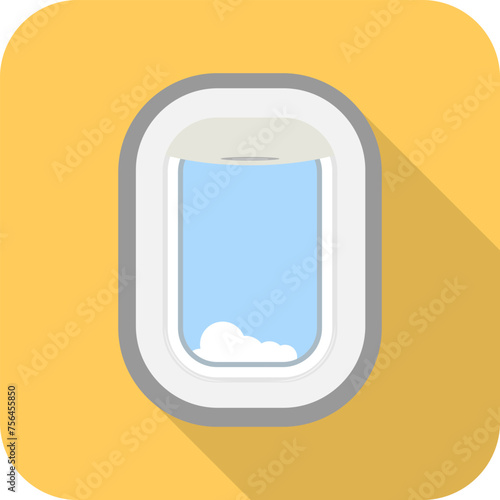 Airplane porthole, airplane porthole icon isolated on yellow background with shadow. Vector, design illustration. Vector.