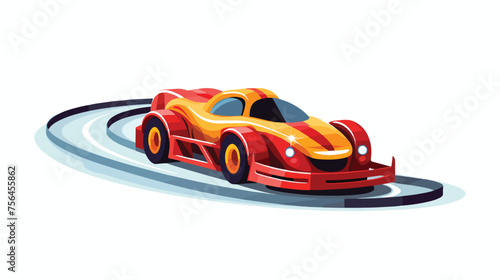 A toy racecar speeding around a track at a miniature