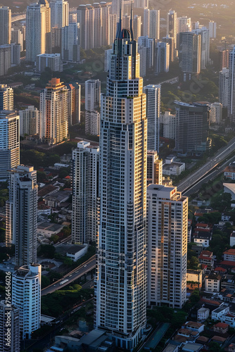 A skyscraper in a city