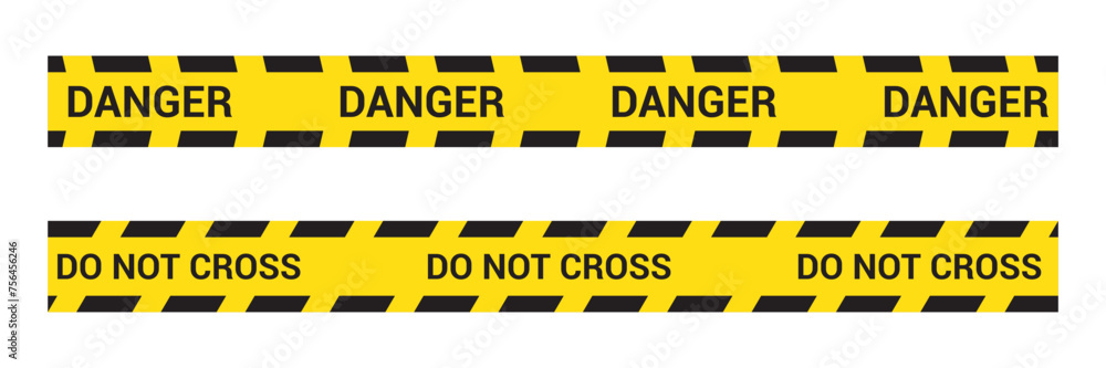 set of Yellow danger barricade tape with black diagonal stripes and ...