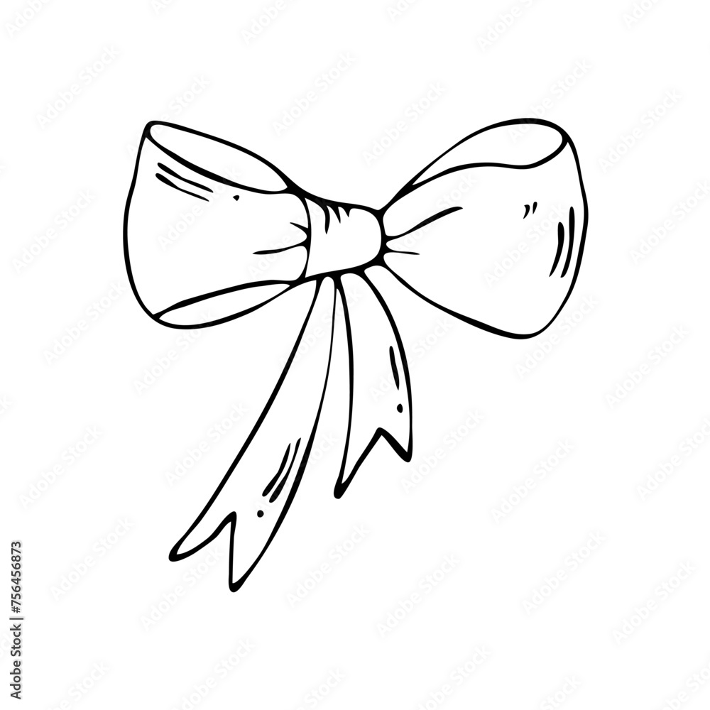Vector outline of bow ribbon. Doodle, hand drawn illustration. Design element, clip art. Vector outline of bow ribbon. Doodle, hand drawn illustration. Design element, clip art.