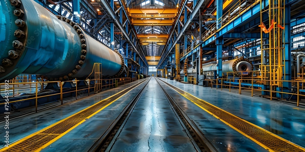 Metallic infrastructure and robust equipment in an industrial workshop. Concept Industrial Workshop, Metallic Infrastructure, Robust Equipment, Manufacturing Machinery