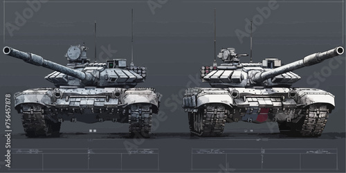 Outlined vectorized silhouettes of armored tanks, depicting military vehicles for defense