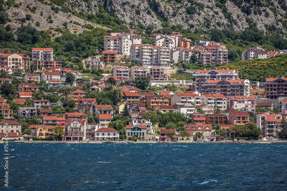 Coastline of Dobrota in the Kotor Bay on Adriatic Sea, Montenegro