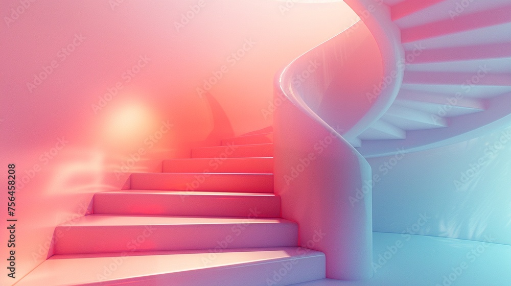 Obraz premium 3D render of an abstract infinite staircase in pastel tones