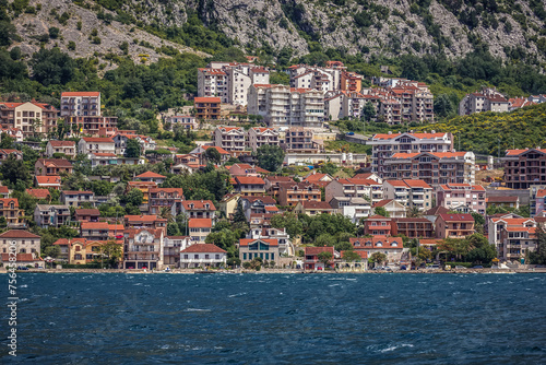Coastline of Dobrota in the Kotor Bay on Adriatic Sea, Montenegro