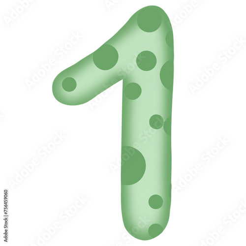 Number 0 to 9, green with dinosaur pattern