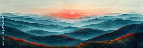 Drawing landscape mountain on sunset sky abstract background. Generative ai.