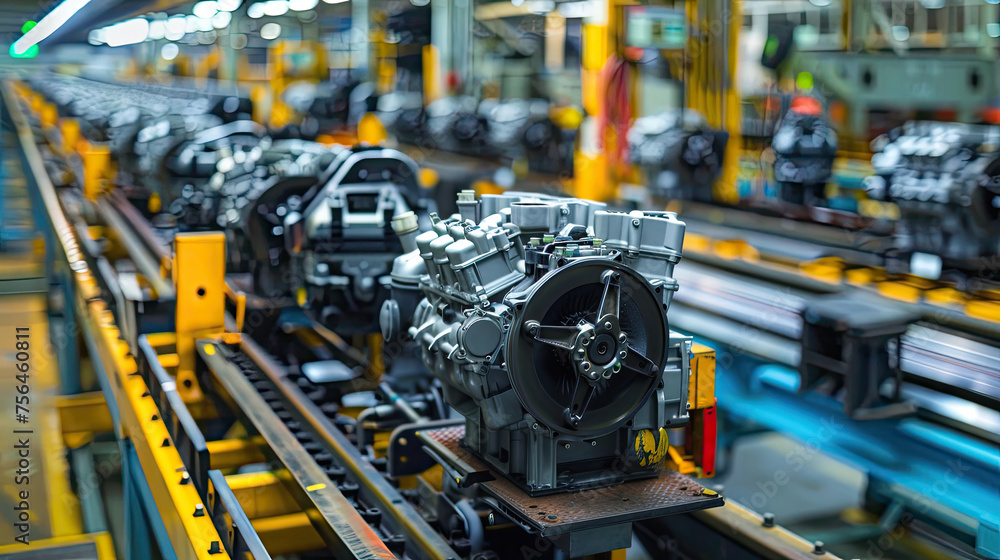 Automobile Engine Assembly Line in Factory