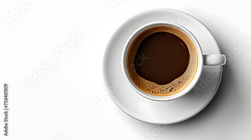 top view a cup of espresso coffee isolated on white 