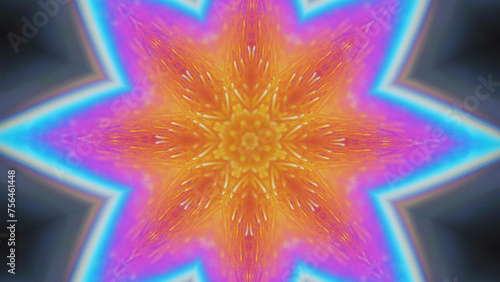 Lotus mandala. Ink kaleidoscope. Meditation energy. Defocused neon glowing paint water floral ornament motion abstract art background.