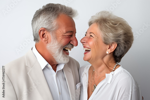 Elderly lovers, studio portrait isolated on white background, close-up