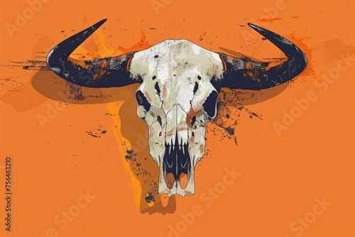 Buffalo Skull Flat Icon, Dead Animal Tribal Totem Symbol, Cow Head Bones Color Illustration photo